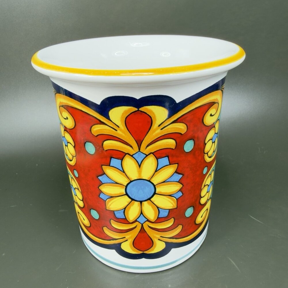 Ceramic Nova Deruta Made In Italy Redware Pottery Utensil Holder Crock Vase VTG - Picture 12 of 13